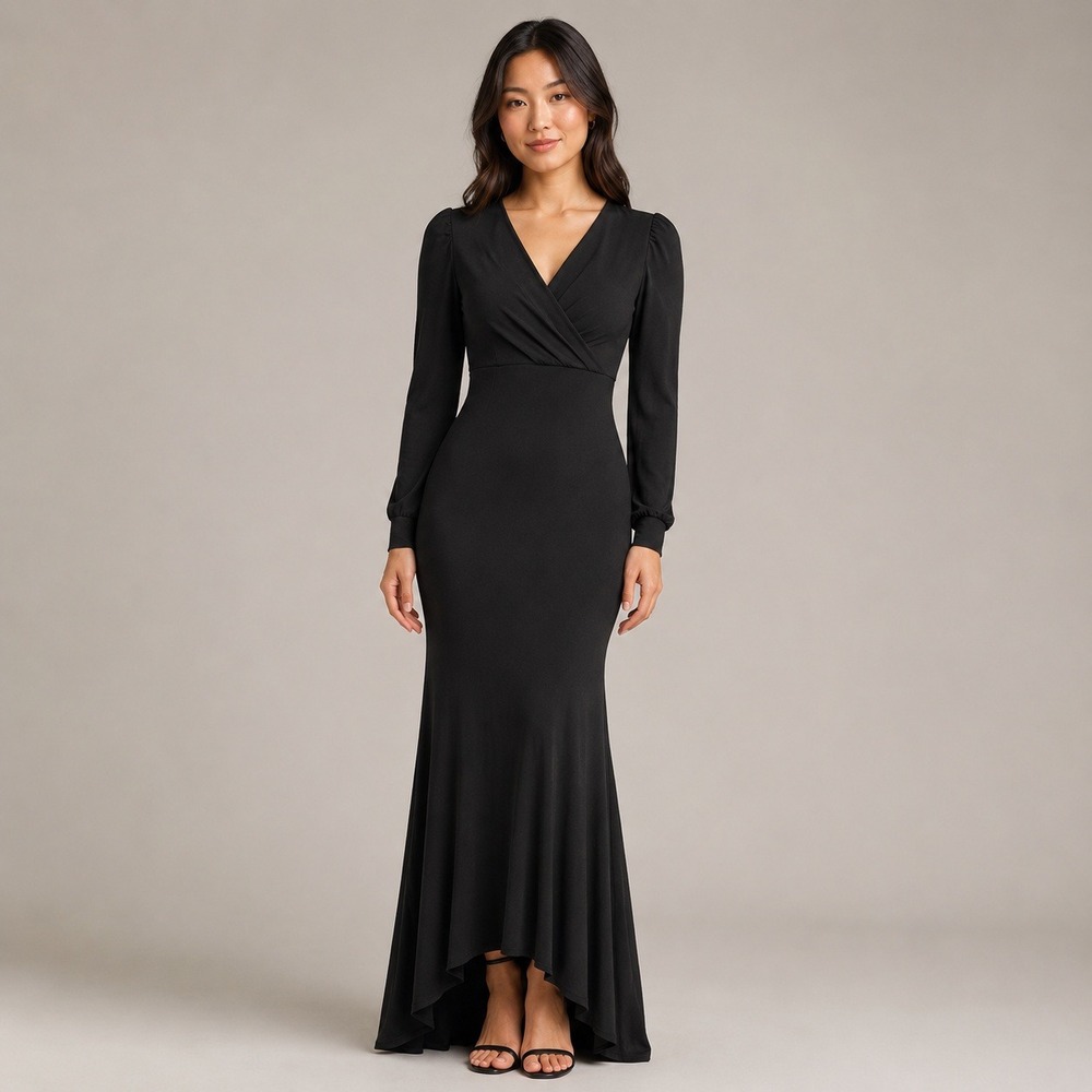 Unbranded Women's Black Long Sleeve Mermaid Maxi Dress Gothic Formal S